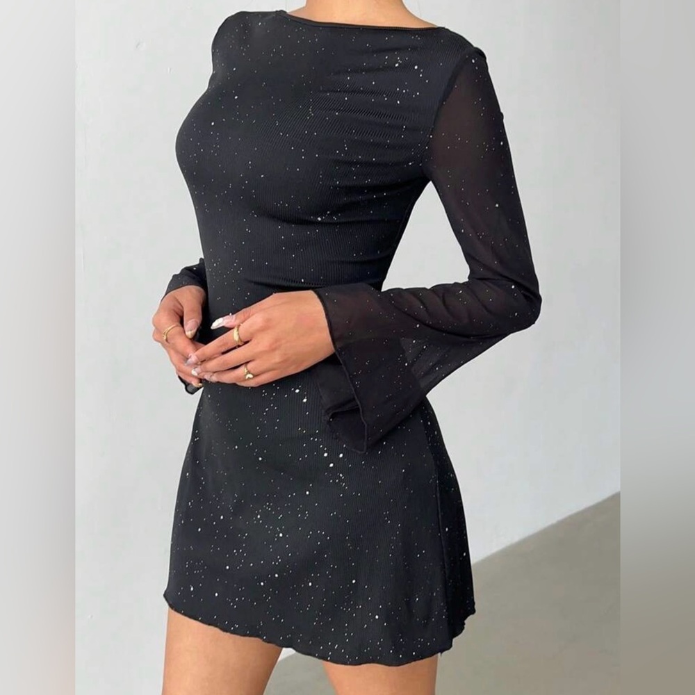 SHEIN Black Sparkle Long Sleeve Dress